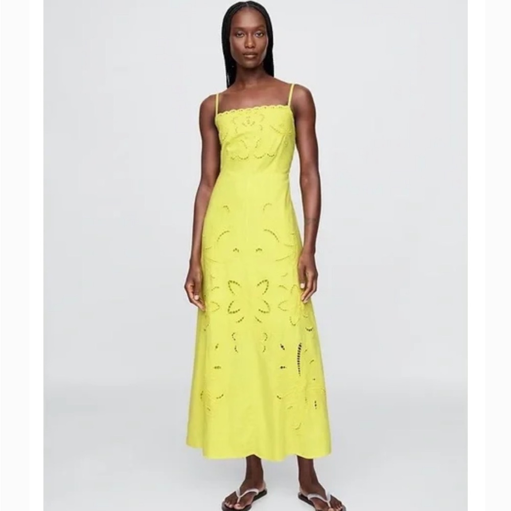 Gap linen blend embroidered maxi dress